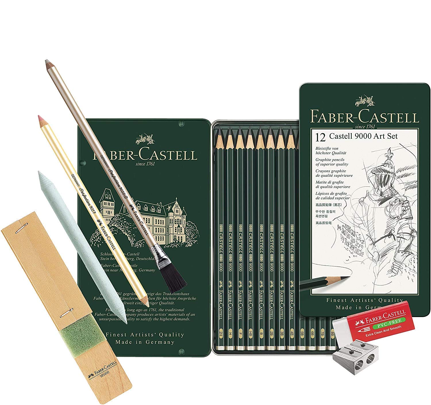 Faber-Castell 119065 – Pencil Castell 9000, Set of 12 Art Set, Contents 8B – 2H, Basic assortment 8b - 2h, Graphit-Kunst-Set