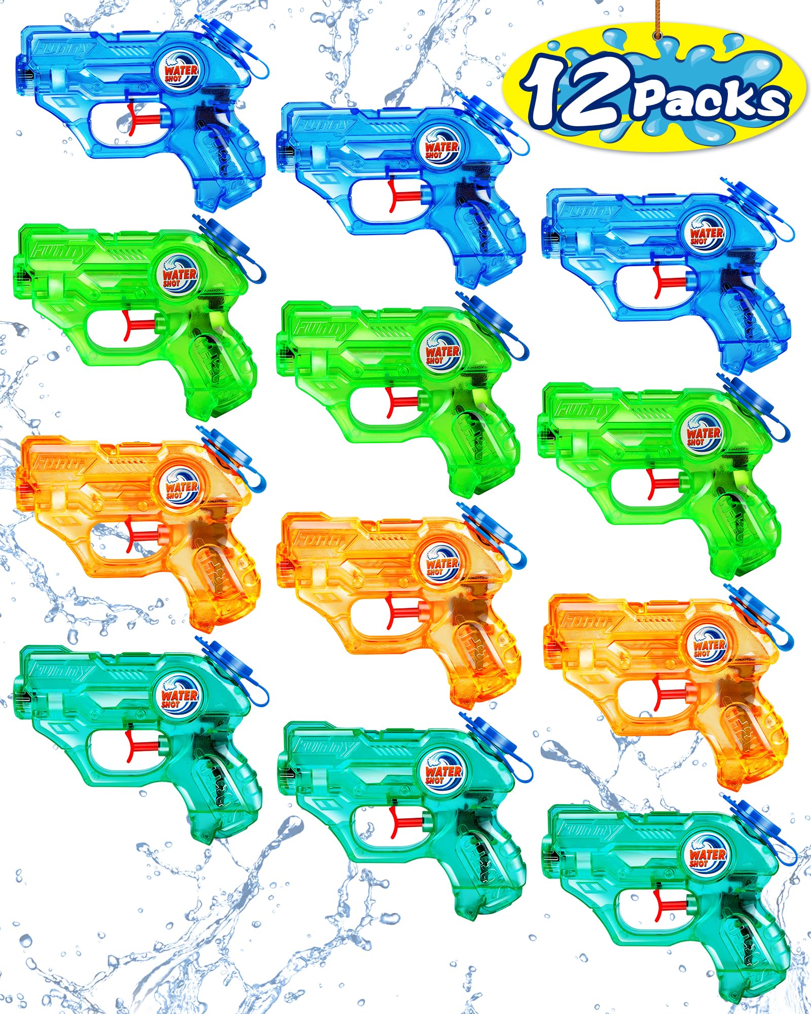 Quanquer 12 Pack Water Guns for Kids - 150ML Capacity Mini Water Pistol with 7M Long Range, Water Gun for Kid Boys Girls Outdoor Summer Pool Garden Water Fight Party