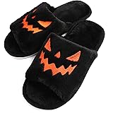 Halloween Jack O Lantern Pumpkin Slippers Soft Plush Cozy Open Toe Women Indoor or Outdoor Fuzzy Slippers Gifts For Girls Lad