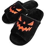 TITTOK Spooky Slides Halloween Slippers Jack O Lantern Pumpkin Soft Plush Cozy Open Toe Indoor Outdoor Fuzzy Slippers Gifts For Girls Women Girlfriend Men