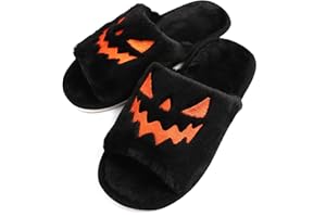 TITTOK Spooky Slides Halloween Slippers Jack O Lantern Pumpkin Soft Plush Cozy Open Toe Indoor Outdoor Fuzzy Slippers Gifts For Girls Women Girlfriend Men
