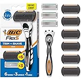 BIC Flex 5 Trim and Shave Body and Beard Trimmer for Men, 5 Blades, 3-in-1 Grooming Kit, 1 Handle, 3 Razor Refills, 6 Trimmers, No Batteries Needed