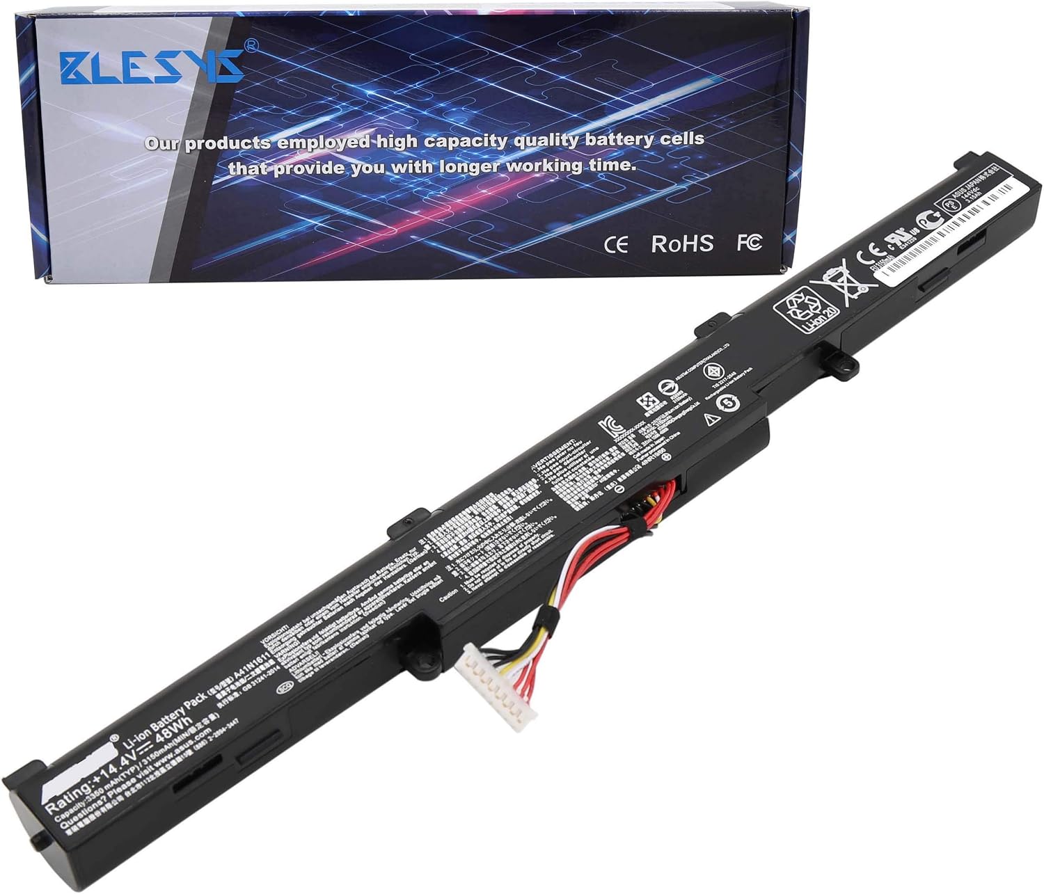 BLESYS Laptop Battery for ASUS ROG GL752VW ROG GL742VW ROG GL742V ROG GL752V ROG GL752VL ROG GL753V ROG GL753VD ROG GL753VE ROG GL553V ROG GL553VD ROG GL553VE ROG GL553VW series 14.4V 48Wh