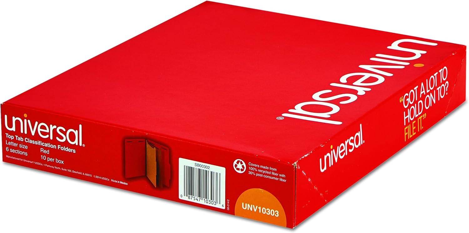 Universal - Pressboard Classification Folders, Letter, 6-Section, Ruby Red, 10/bx : Top Tab Classification Folders : Office Products