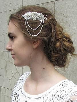 Silver Art Deco Chain Hair Comb Vintage Flapper 1920s Bridal Great