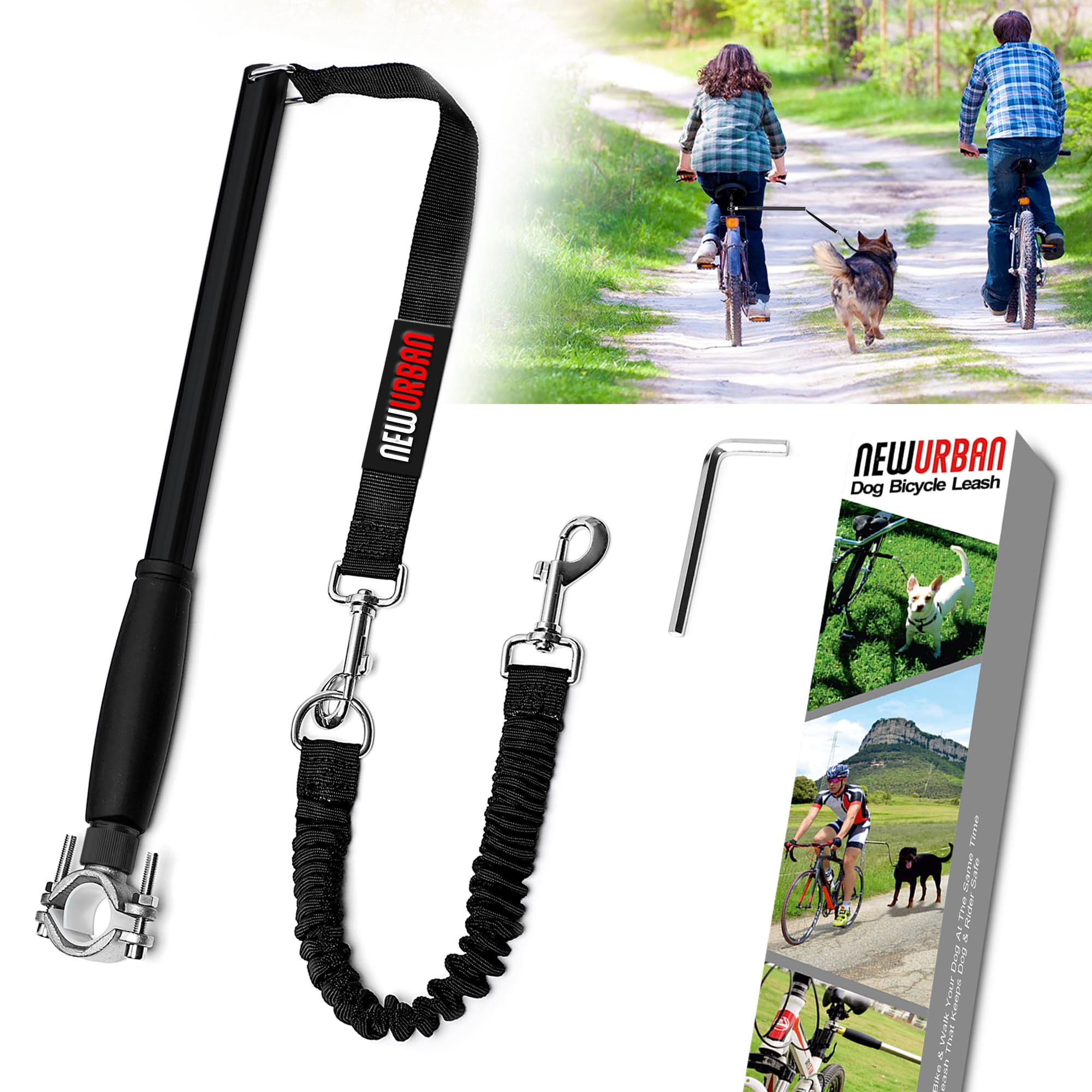 NEWURBAN - Dog Bike Leash - Easy Installation Removal - Hand Free Dog Bicycle - Exerciser Leash - for Exercising - Training Jogging - Cycling and Outdoor - Safe with Pets - Black Color