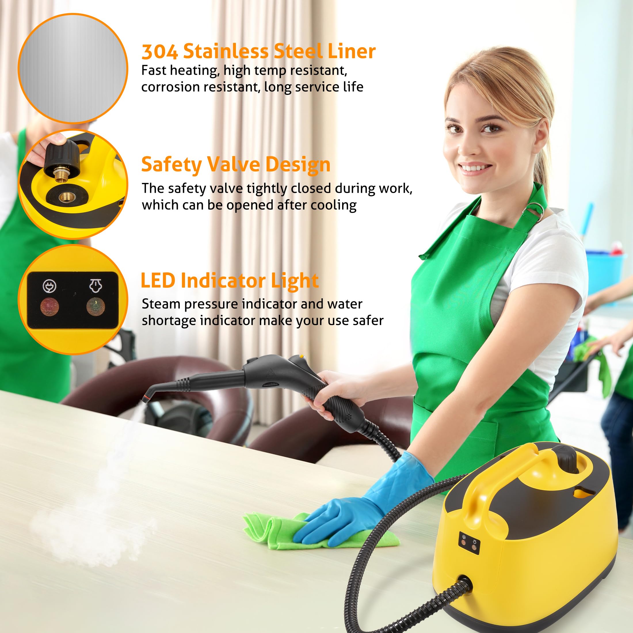 WICHEMI Steam Cleaner with Extension Pole, 51 oz, Steam Cleaner for Home, Adjustable Steam Pressure, 26 Accessories, Handheld Steam Cleaner for Walls, Gaps, Hard Floors, and Tiles