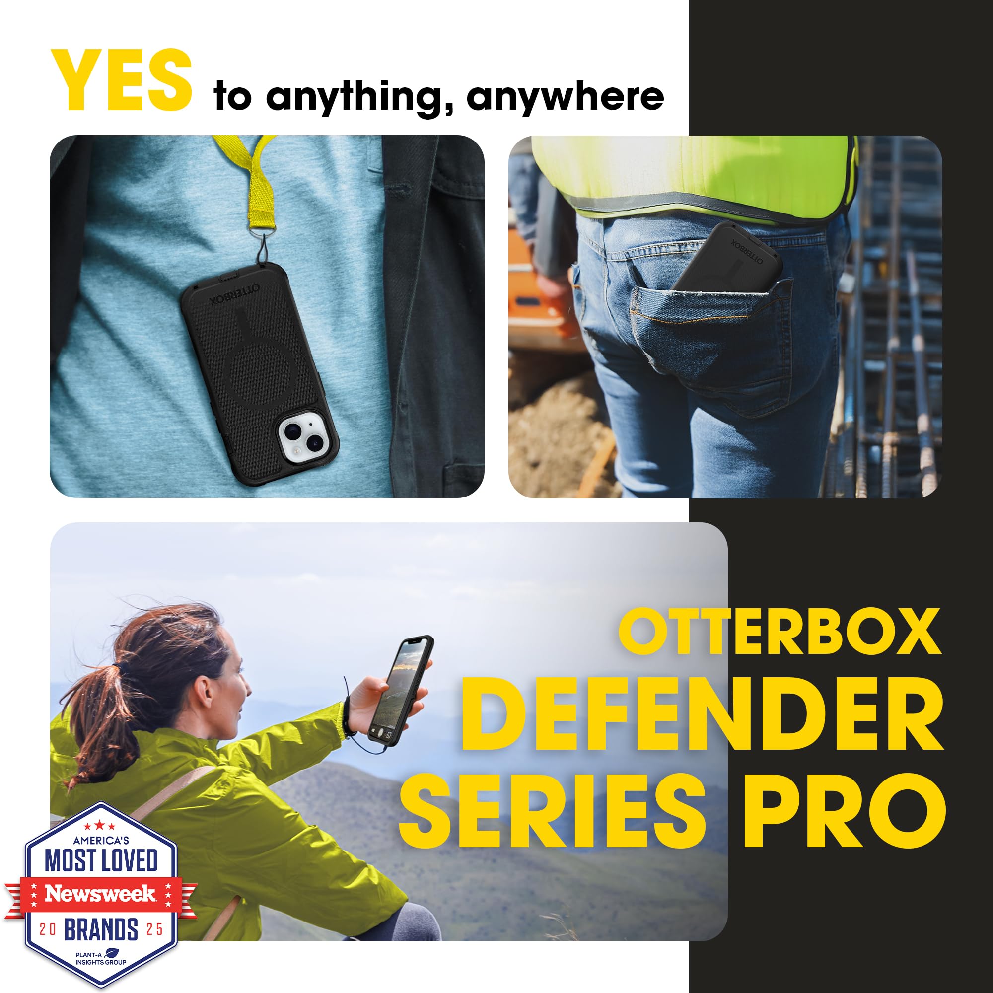 OtterBox Defender MagSafe Case for iPhone 16e, iPhone 15, iPhone 14, iPhone 13 – 7X Military-Grade Drop Protection, Rugged Grip Texture, Strap Anchors, Port Covers – Non-Retail Packaging – Black