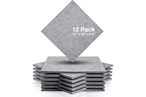 Fstop Labs Acoustic Foam Panels, 12" X 12" X 0.4" Acoustic Sound Absorbing Panel Tiles, Acoustic Panels, Absorption Insulation Treatment Used in Home & Offices (12 Pack, Grey)