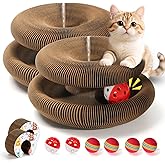 2 Pack Corrugated Cardboard Cat Scratcher,Foldable Scratching Pad for Indoor Cats,with 6 Interactive Ball,2 in 1 Magnetic Cla