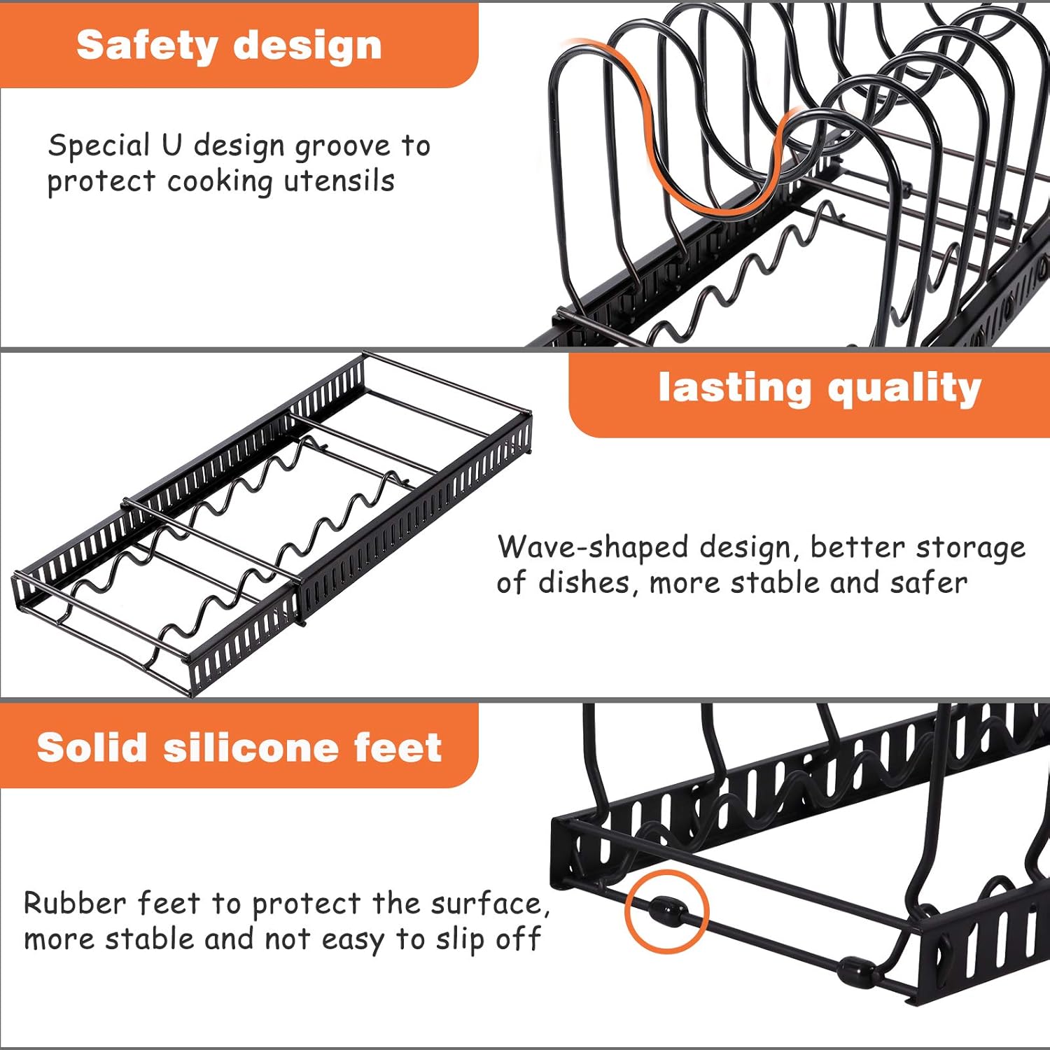 Pot Organizer Rack for Cabinet,Expandable Pot Organizer Rack, Pans Pots Lid Organizer Rack Holder,Kitchen Cabinet Pantry Bakeware Pot Lid Holder，Organizer Rack Holder with 10 Adjustable Compartments: Home Improvement