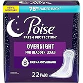 Poise Incontinence Pads for Women/Bladder Leakage Pads/Bladder Control Pads, 8 Drop, Overnight Absorbency, Extra-Coverage Len