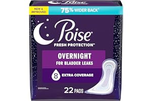 Poise Incontinence Pads for Women/Bladder Leakage Pads/Bladder Control Pads, 8 Drop, Overnight Absorbency, Extra-Coverage Len