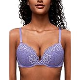 Deyllo Women’s Push Up Lace Bra Comfort Padded Underwire Bra Lift Up Add One Cup