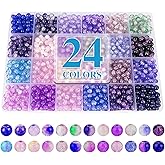 About 1200PCS 6mm Crack Glass Beads,24 Assorted Crack Violet Purple Series Colorful Crystal Beads for Bracelet and Jewelry Making and DIY Crafts,Friendship Bracelets