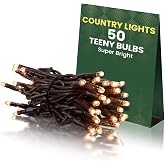 CLAVORIS Incandescent Teeny Lights 50 ct – Warm Mini Bulbs with Brown Cord – Indoor/Outdoor Water-Resistant Farmhouse String Lights for Patio, Wedding, Home Décor, Rustic Christmas