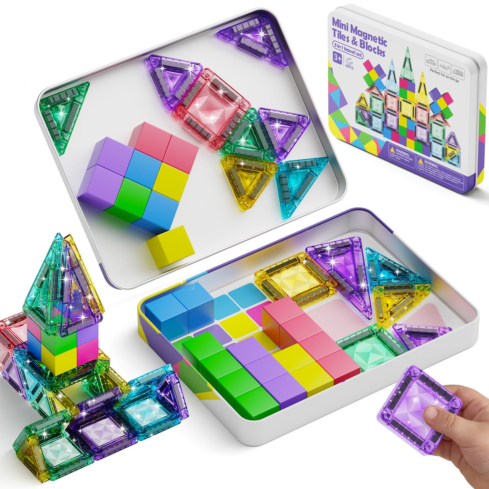 Magnetische Bausteine Reiseset: 48-Teile Magnetspielzeug mit Metallbox