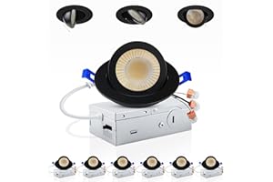 Adetu 3 Inch 5CCT Gimbal Black Led Recessed Lighting with Junction Box, 2700K/3000K/3500K/4000K/5000K, 7W Eqv 80W, 360°+90° Adjustable Led Recessed Lights, 798LM Brightness - ETL (Black, 6 Pack)