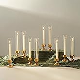 NUPTIO Hurricane Glass Candle Holder: Set of 10 Metal Taper Candle Holders with Sleeves - Gold Candlestick Holders Bulk for Outdoor Party Wedding Table Centerpiece Decoration