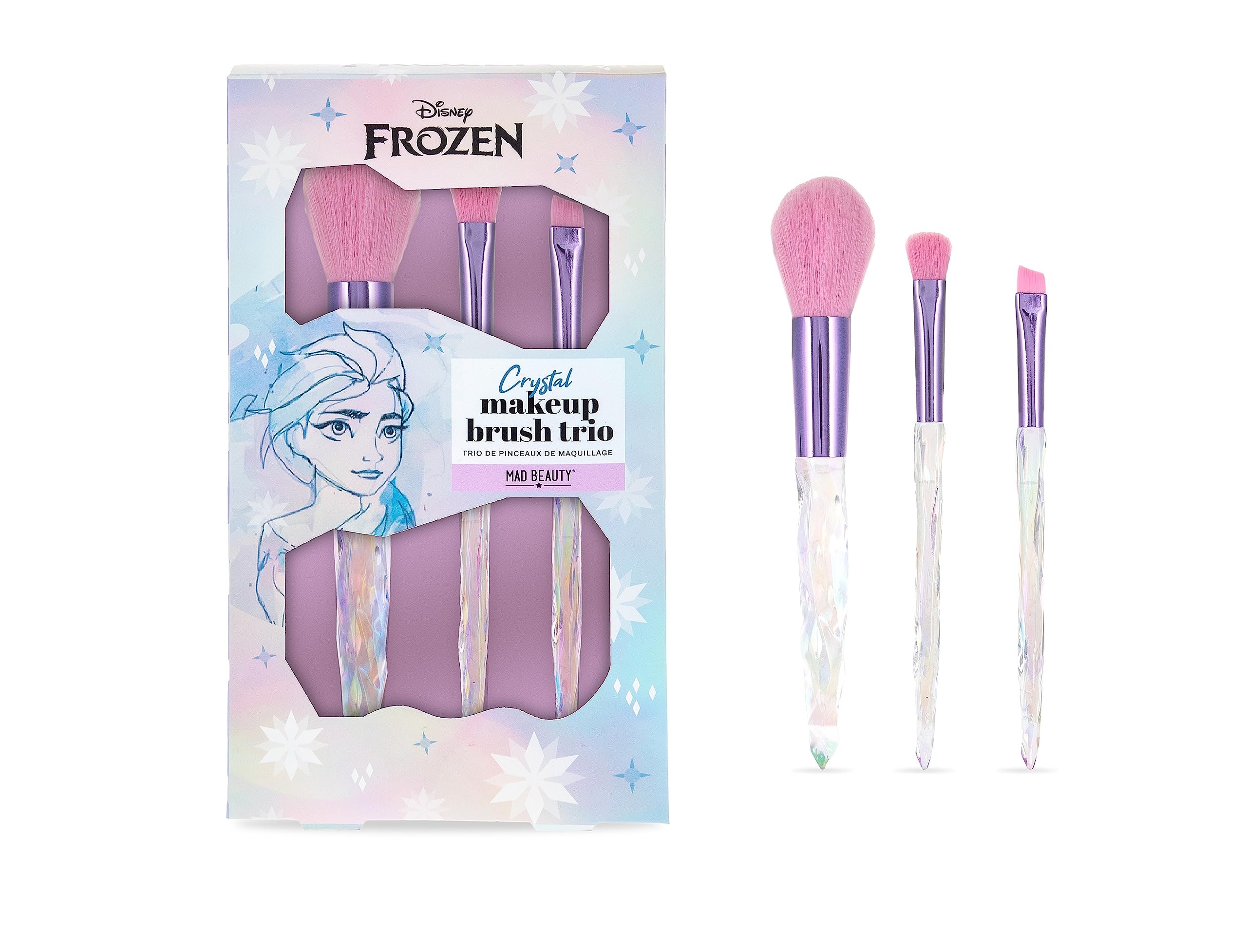 Frozen Elsa Cosmetic Brush Set Icy Touch Disney | Mad Beauty | 3 Makeup Brushes, Cosmetics and Personal Care Gifts, Foundation & Eyeshadow Brushes