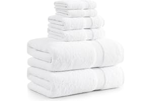 LANE LINEN 100% Cotton Luxury Bathroom Towel Set - 6 Pieces - Super Soft, Fluffy & Highly Absorbent - 2 Large Bath Towels, 2 Washcloths, 2 Hand Towels - Complete Family Pack - White Bath Towel Set