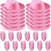 24 Pieces Cowboy Hats and Bandanas for Kids Western Cowboy Costume Hat Accessories for Toddler Child Western Theme Birthday Party Supplies Halloween Costume Dress(Pink)
