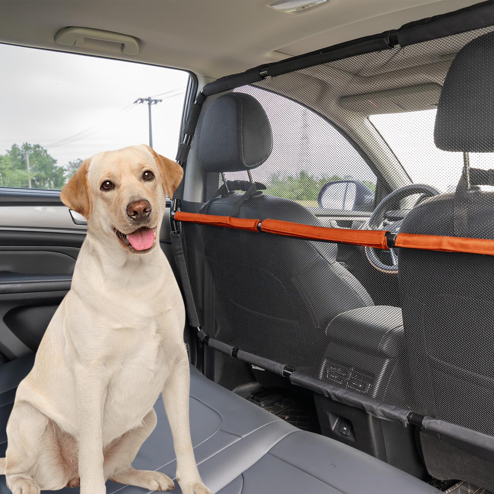 Photo 1 of Furggis Dog Car Barrier, 56" Wide See Through Car Back Seat Cargo Area Pet Restraint Divider, Travel Trunk Mesh Car Net Barrier Screen Separator for Dogs, Ideal for SUVs Trucks Full Sized Sedans