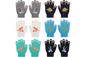 Kids Gloves Winter Knit Dinosaurs Gloves Magic Full Finger Gloves Stretchy Warm Gloves for Children Girls Boys 4-9 Years Old,