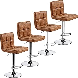 Yaheetech Bar Stools Set of 4, PU Leather Swivel