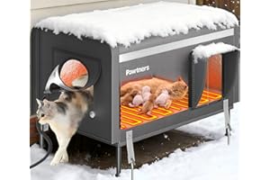 Pawtners Heated Outdoor Cat House for Outside Cats, 26'' XL Insulated Weatherproof Cat Shelter with Heated Pad, Elevated Feet & Escape Door, Warm Kitty House for Feral or Stray Cats in Winter