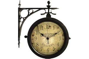 Infinity Instruments Charelston Metal Outdoor Clock, Waterproof Double Sided Train Station Clock & Thermometer