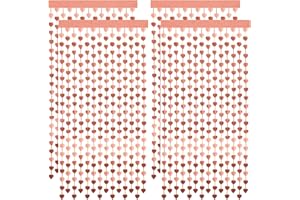 Lounsweer 4 Pcs Valentine's Day Heart Foil Curtain Rose Gold Heart Chain Foil Fringe Metallic Tinsel Backdrop Hanging Bachelorette Decorations Tinsel Streamer for Wedding Birthday Bridal Shower