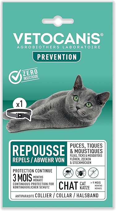 Vetocanis Collier Anti Puces Et Anti Tiques Pour Chat Système Anti étranglement Protection 3 Mois Collier Noir