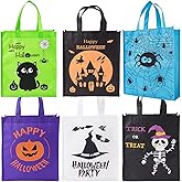 HEYTUYA 6 Pack Large Halloween Bags, Halloween Bag with Handles, Treat or Trick Bags for Kids, Holiday Gift Bag Trick Tote Kids Party Favor Supplies, Non-Woven Tote