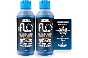 iFLO® Smart A/C Drain Line Cleaner and Drain Pan Cleaner Cartridge Concentrate, Fast-Acting, Long-Lasting HVAC System Solution for Tough Clogs & Buildup, 6-Month Supply per Bottle, 2 Pack of 36oz