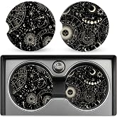 2 Pack Boho Sun Moon Car Coasters for Cup Holders Cup Holder Coasters 2.56' | Absorbent Car Coasters, Cup Holder Coasters for Car Zodiac Celestial, Ceramic Stone & Non-Scratch, Cork Base Drink Coaster