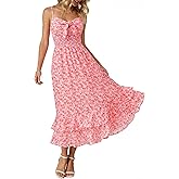 GRACE KARIN Women's Summer Floral Maxi Dress Spaghetti Strap A Line Beach Boho Dresses Ruffle Tiered Casual Dress