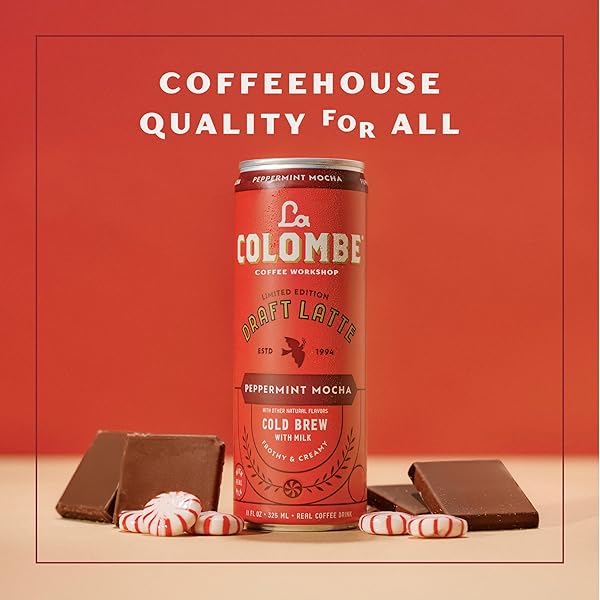 LA COLOMBE PEPPERMINT MOCHA DRAFT LATTE – 9 FLUID OUNCE, 4 COUNT – COLD-PRESSED ESPRESSO AND FROTHED MILK + PEPPERMINT AND DARK CHOCOLATE – MADE WITH REAL INGREDIENTS – GRAB AND GO COFFEE