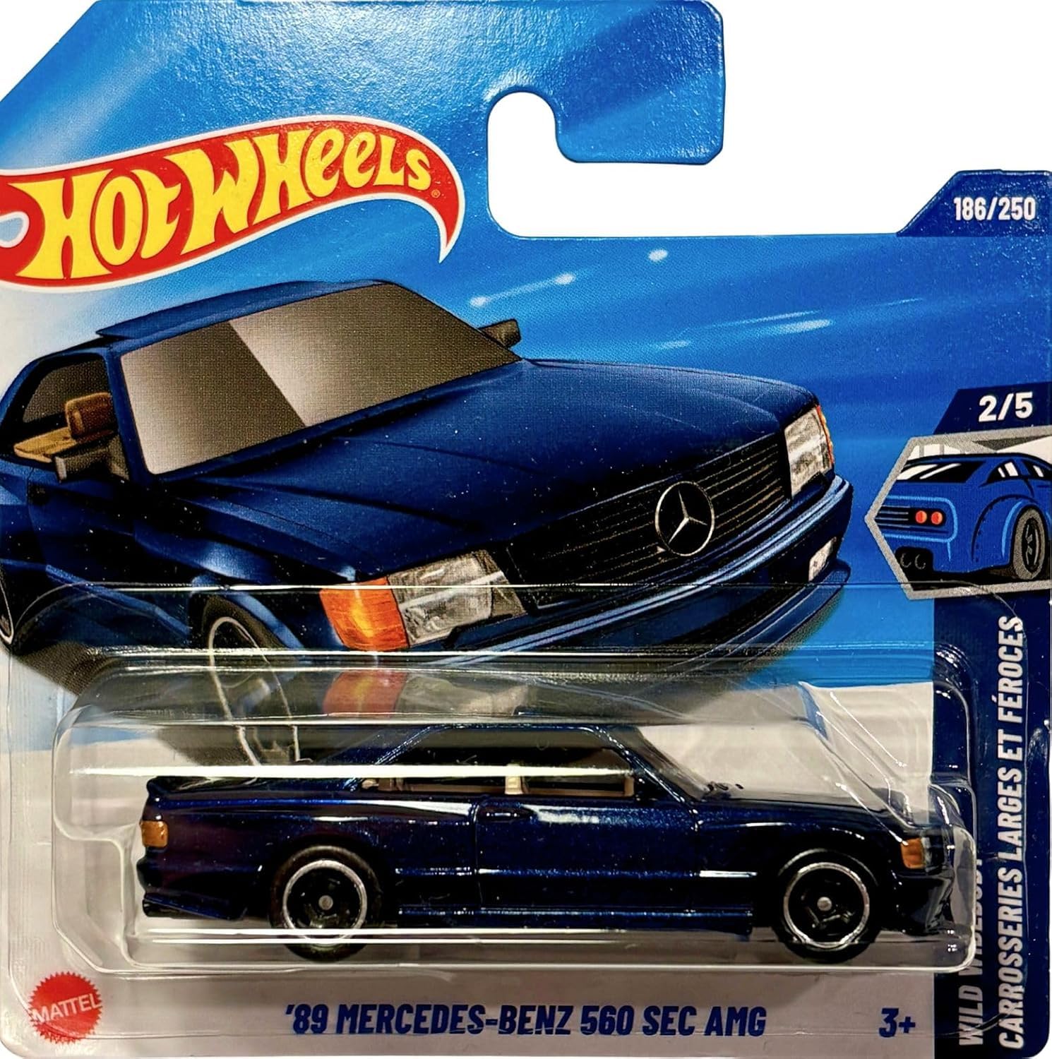 Hot Wheels - '89 Mercedes-Benz 560 SEC AMG - Wild Widebody 2/5 - Dark Blue Luxury Coupe in 1:64 Scale, Officially Licensed Mercedes Model - Mattel 2025 (186/250) - 1:64