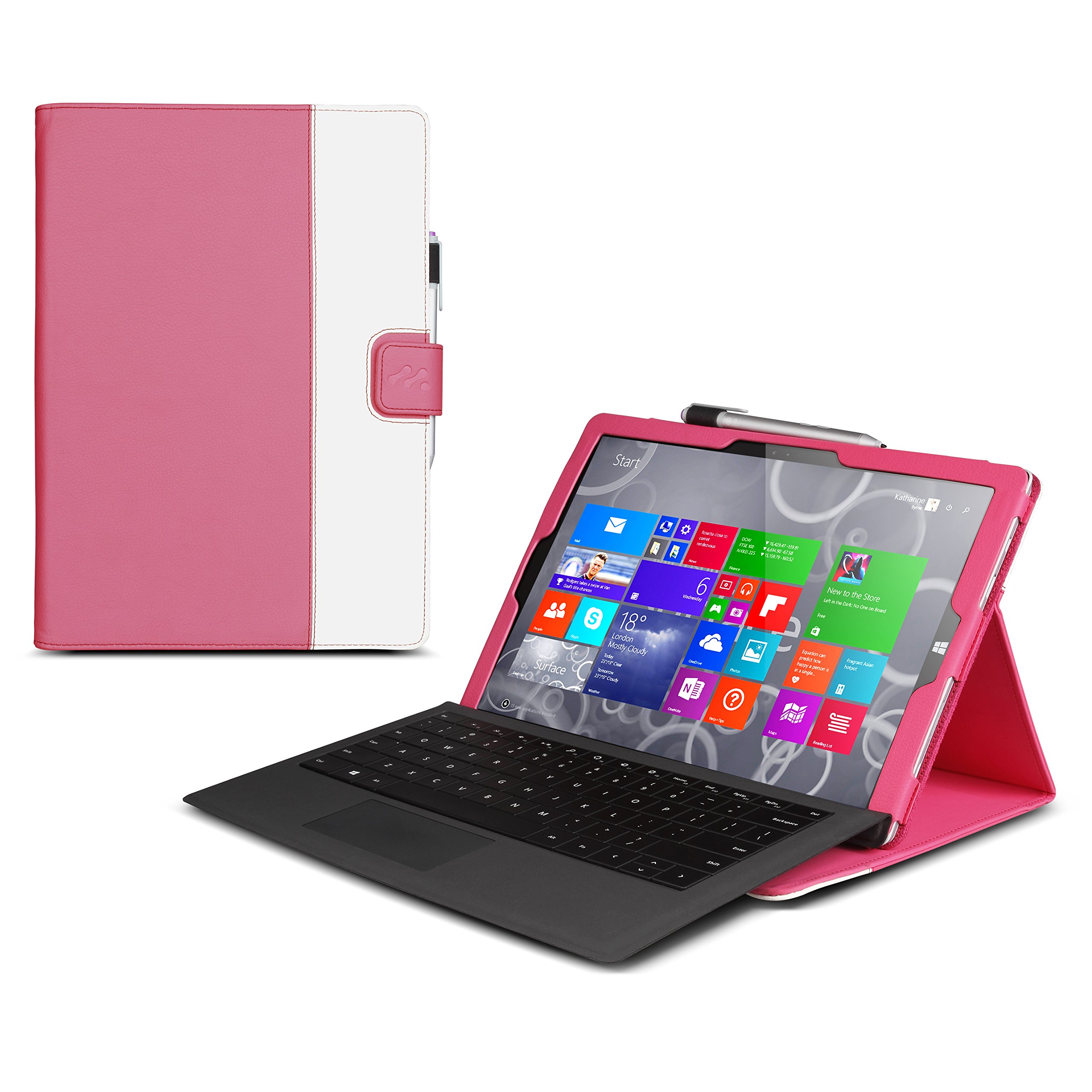 Manvex Leather Case for The New Microsoft Surface 3 (NOT Compatible with Surface PRO 3) Tablet - Pink/White