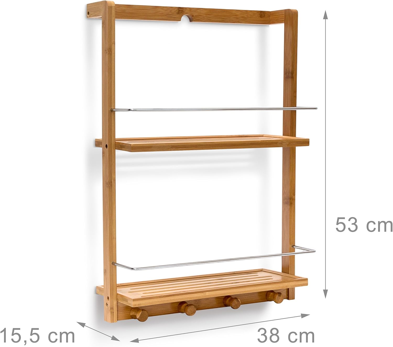 Relaxdays Bamboo Shower Caddy Shelf Organiser with 2 Shelves Shower Rack with Moisture-Resistant Wood for Kitchen and Bathroom Bathroom Shelf or Spice Rack with 4 Hand Towel Hook - Image 3