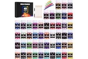 IModeur Mica Powder for Epoxy Resin - 10g/0.35oz Bottles, 48 Colors Pigment Powder(include 7 Glitter Colors 20g Each), Easy t