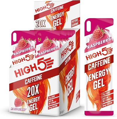 HIGH5 Caffeine Gels Raspberry 20 x 40g Running Energy Gel