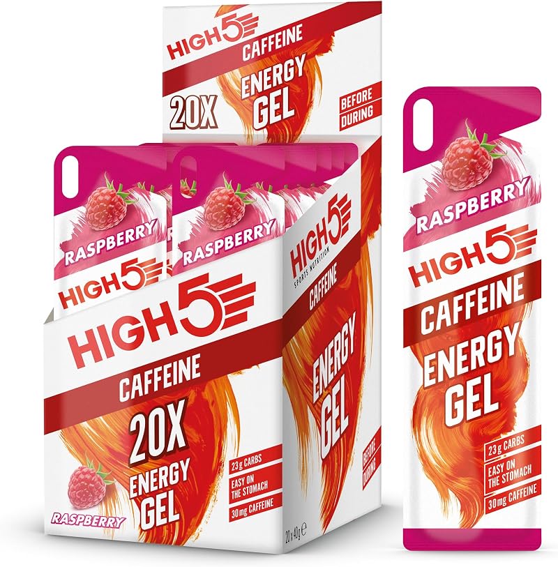 HIGH5 Caffeine Gels Raspberry 20 x 40g Running Energy Gel