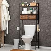 YBING Over The Toilet Bathroom Storage Cabinet for Freestanding, Above Toilet Shelf with Fabric Drawer, Tall Bathroom Shelf Organizer with Toilet Paper Holder, Brown