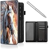 CheckBook Cover for Women Men,Leather RFID Blocking Check Book Wallet,Personal Checkbook and Register,with Credit Card Slot & Elastic Strap and Women's Checkbook Covers,Brown White Appaloosa Horse