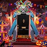 3 Pcs Halloween Creepy Clown Door BannerCarnival Circus Party Decorations Horror Clown Scary Photo Props for Carnival Halloween Party Entrance Backdrop Decor