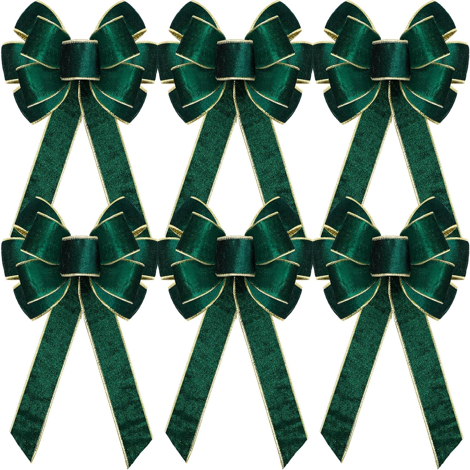 Bows & Ribbons - Lenwen 6 Pcs Large Christmas Bows 11 x 19.6 inch Velvet Christmas Wreath Bows Christmas Tree Topper Bow with Golden Edge Big Xmas Ornament for Wreath Gift Home Front Door Decor (Green)