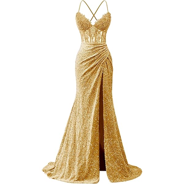 Amazon.com: Spaghetti Strap Mermaid Sequin Prom Dresses for Women Long 2025  Ruched Formal Dress Evening Party Gowns with Slit Size 0 Aqua : Clothing,  Shoes & Jewelry