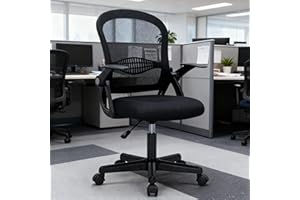 GERTTRONY Small Office Chair with Flip up Armrests Mid Back Task Chair with Lumbar Support Mesh Computer Chair for Conference